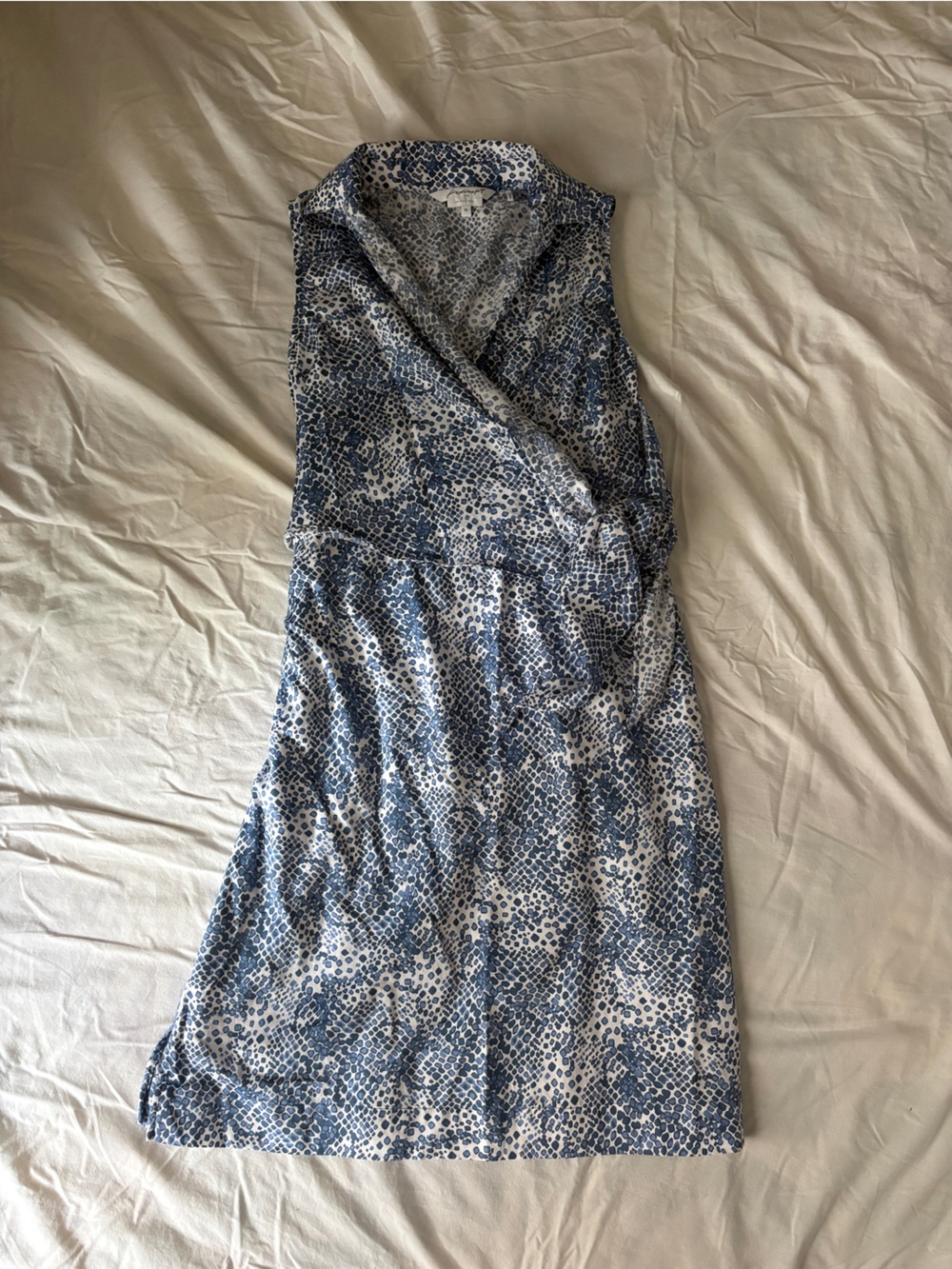 Blue and White faux wrap collared dress